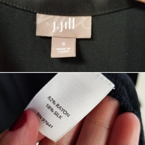 J.jill black silk & rayon black velvet velour long-sleeve blouse shirt top sz Sm - Picture 8 of 8